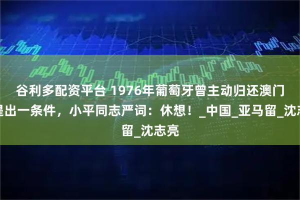 谷利多配资平台 1976年葡萄牙曾主动归还澳门,提出一条件,小平同志严词:休想!_中国_亚马留_沈志亮